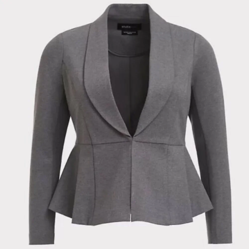 Torrid Blazer UpTown Peplum Blazer Ponte Stretch Grey Sz 2 Womens 14 16 NWT $68
